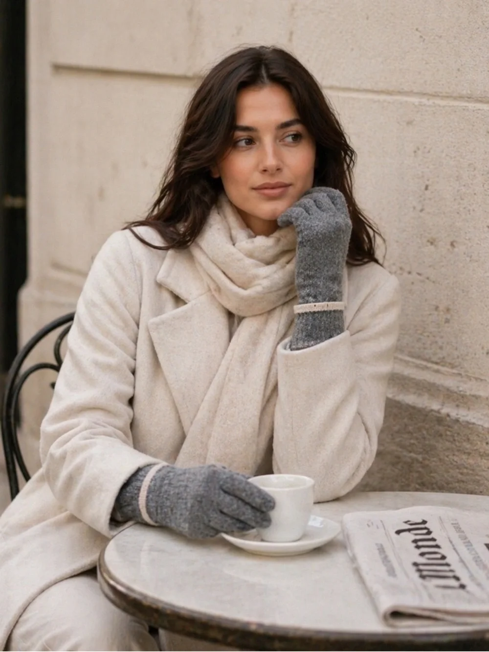 Hannah Rose 100% Cashmere Gloves in Charcoal with Heather Grey Accent.